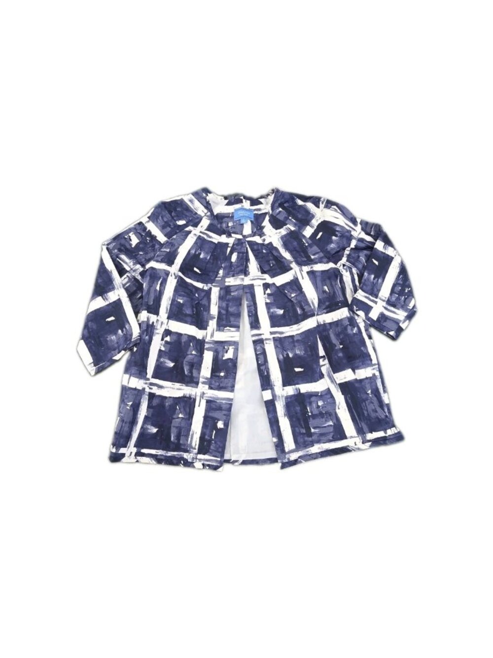 Simply Vera Wang Blazer Womens Small Blue White Geometric Watercolor Cape Jacket